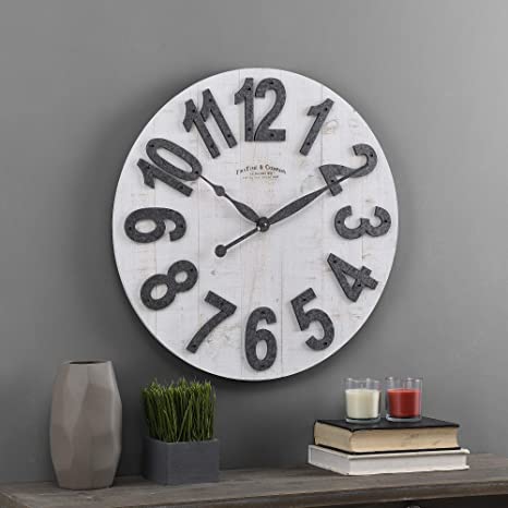 FirsTime & Co. White Josephine Slat Wood Farmhouse Clock, American Crafted, Aged White, 22.5 x 2.25 x 22.5 ,