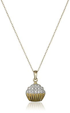 10k Yellow Gold Diamond Accent Cupcake Pendant Necklace