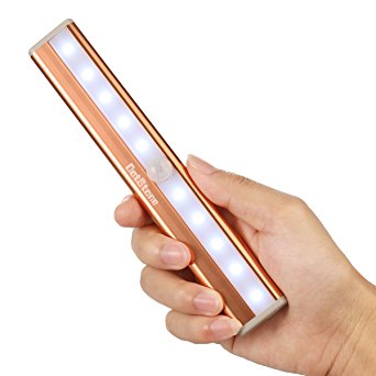 USB Rechargeable Wireless Motion Sensing LED Night Light Build-in Battery Stick-on Anywhere 10 Bright LED Light Bar for Hallway,Closet, Attics,Drawer,Washroom(Gold) By DotStone