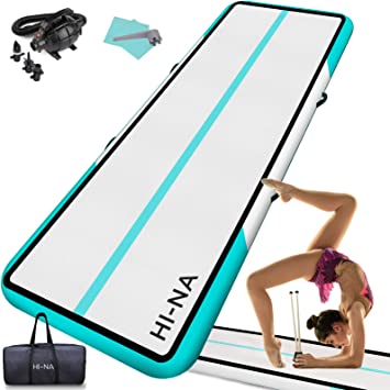 Hi-Na Inflatable Gymnastics Air Mat Track Training Mats 4/8 inches Thickness Gymnastics Tracks 13ft for Home for Home/Practice/Cheerleading/Yoga/Beach/Water/Park with Electric Air Pump