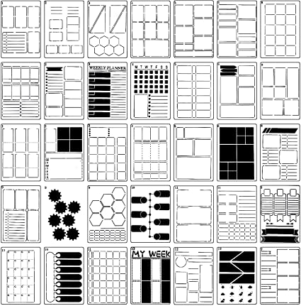 36 Pieces A5 Journal Stencils DIY Templates Planner Weekly Layouts Grid Stencils Plastic Planner Set for DIY Notebook Diary