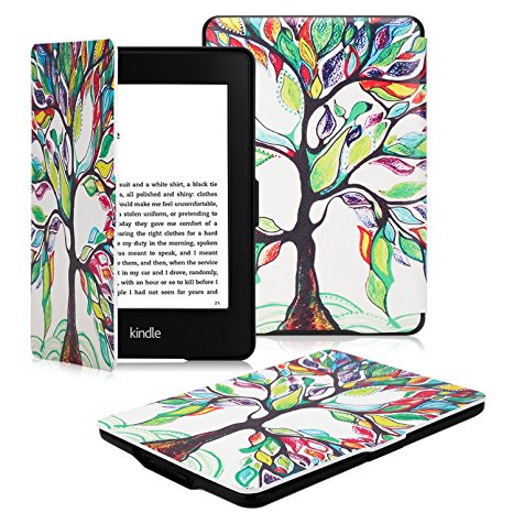 OMOTON Kindle Paperwhite Case Cover -- The Thinnest and Lightest PU Leather Smart Cover for All-New Kindle Paperwhite (Fits All versions: 2012, 2013, 2014 and 2015 All-new 300 PPI Versions), Love Tree