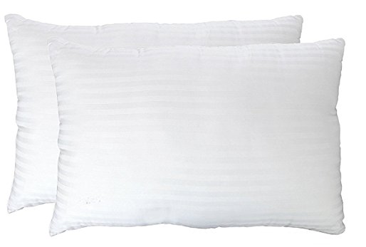 Queen Pillows 2 Pack - Hypoallergenic Down Alternative Bed Pillows with Cotton Rich Dobby Striped Cover - .4 Micro Denier Gel Fiber Plush - Proudly Crafted in USA - (Queen 2-Pack, Extra Soft)