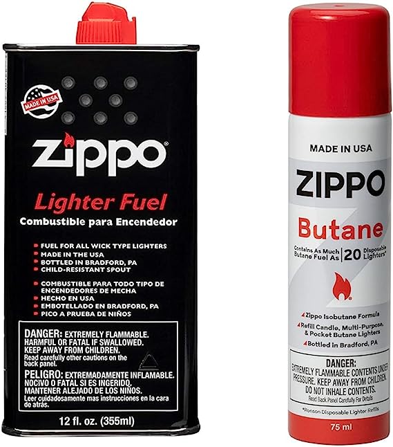 Zippo 12FC Lighter Fluid, 12 Ounce, Black & 3807 Butane Fuel, 75 ml Packaging May Vary