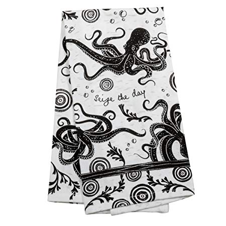 Karma Gifts Black and White Boho Tea Towel, Octopus