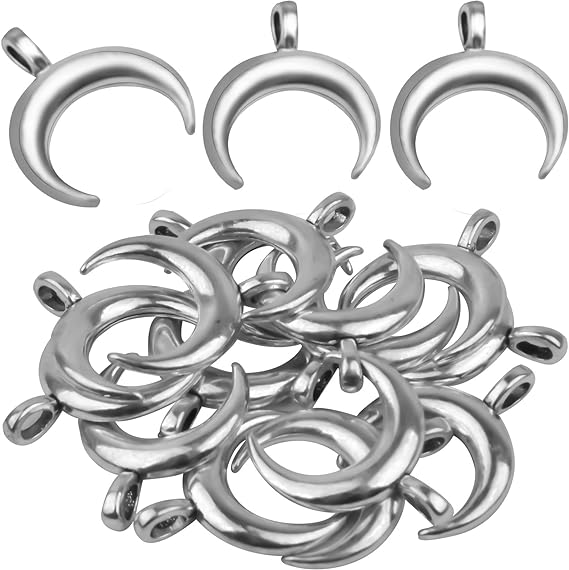 50pcs Antique Silver Crescent Moon Pendants Alloy Double Horn Dangle Charms Jewelry Making Accessories for DIY Bracelet Necklace Earrings Crafts, 20.5 mm x 16.9 mm