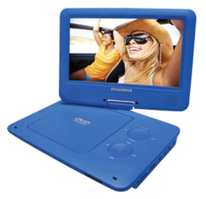 Sylvania 9-Inch Swivel Screen Portable DVD/CD/MP3 Player with 5 Hour Built-In Rechargeable Battery, USB/SD Card Reader, AC/DC Adapter, Blue