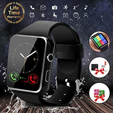 Smart Watch,Bluetooth Smartwatch Touch Screen Wrist Watch with Camera/SIM Card Slot,Waterproof Smart Watch Sports Fitness Tracker Android Phone Watch Compatible with Android Phones Samsung Huawei