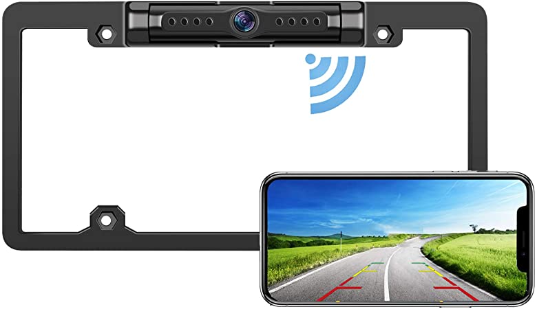 LeeKooLuu WiFi Digital Wireless Backup Camera for iPhone/Android, IP69 Waterproof Car License Plate Frame Camera for Cars,Trucks,SUVs Pickups,Vans LK08