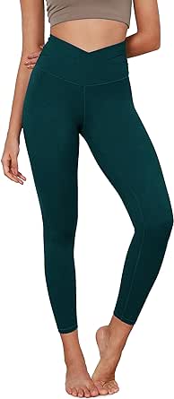 ODODOS Women's Cross Waist Yoga Leggings with Inner Pocket, 23"/25"/28" Gathered Crossover Workout Yoga Pants