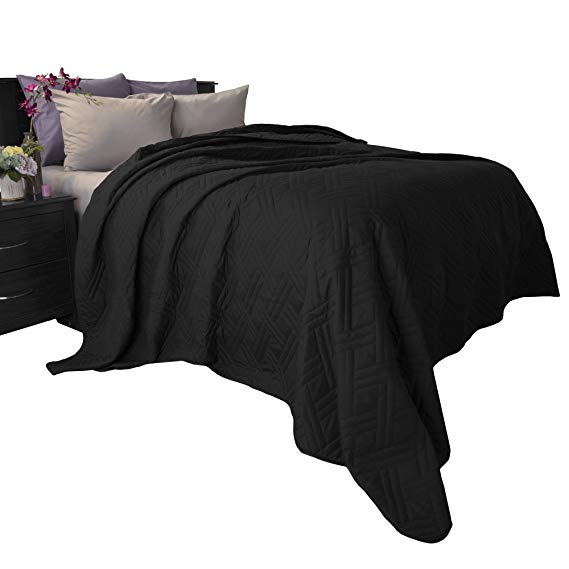 Lavish Home 66-40-T-BL Solid Color Bed Quilt-Twin-Black