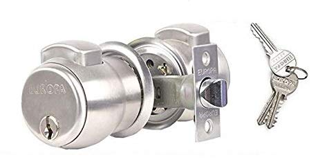 Europa Feather Touch Press Button Cylindrical Lock (C120 with 3 Normal Keys, Only for Bed Room), Satin finish (Steel)