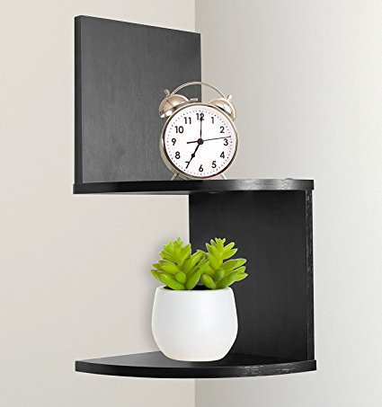 Greenco Modern Design 2 Tier Corner Floating Shelves, Espresso.