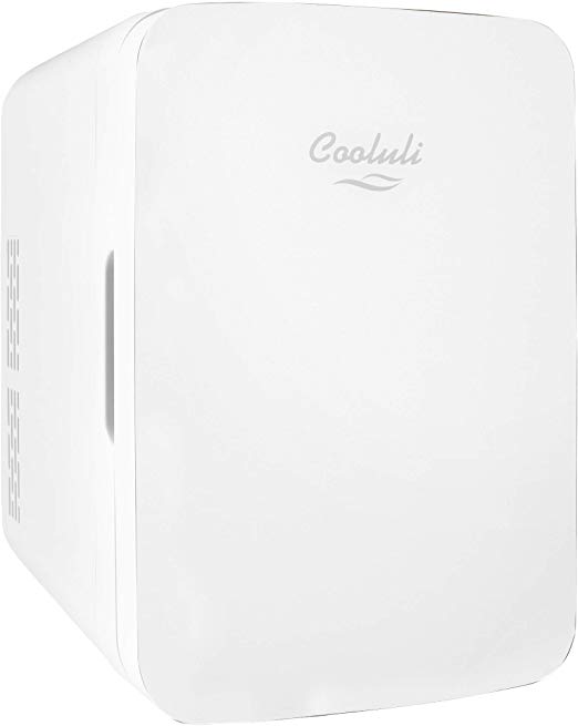Cooluli Infinity White 10 Liter Compact Portable Cooler Warmer Mini Fridge for Bedroom, Office, Dorm, Car - Great for Skincare & Cosmetics (110-240V/12V)
