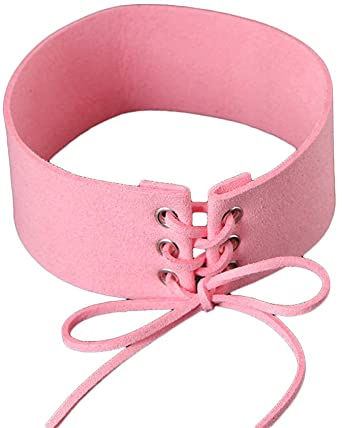 IDB Faux Suede/Leather Tie Up Wide (1.6") Open Choker Necklace Strap - Multiple Colors to choose from