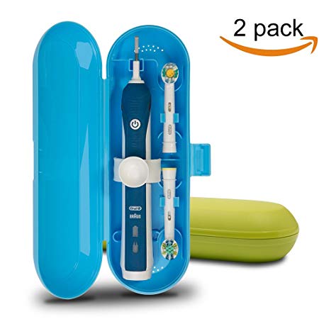 Plastic Electric Toothbrush Travel Case for Oral-B Pro Series, 2 packs (Blue&Green) …