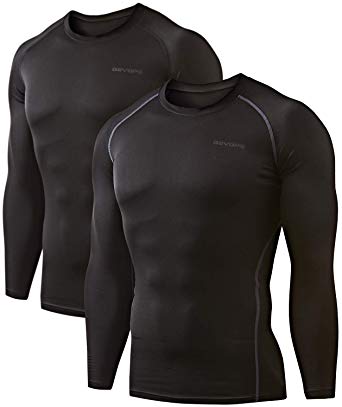 DEVOPS Men's 2 Pack Thermal Heat-Chain Compression Baselayer Tops Long Sleeve T-Shirts