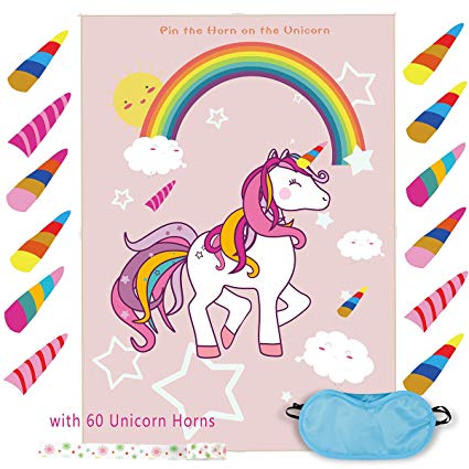 Pin the Horn on the Unicorn Game Birthday Party Favor Games Unicorn Party Supplies Unicorn Gifts,with 60 Horns (1)