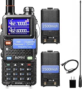 [Chirp Compatible] BAOFENG UV-5G Plus GMRS Handheld Radio, Long Rang Two Way Radio for Adult, 999 Channels, NOAA Receiver, with Two 2500mAh Batteries, 15.5" Antennas, Programming Cable, 1 Pack