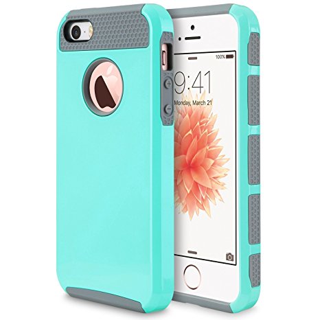 iPhone 5S Case,iPhone 5 Case,iPhone SE Case, UARMOR Slim Fit Protection Hybrid Case Shockproof Hard Rugged Protective Back Rubber Cover with Dual Layer Impact Protection (Mint Green/Gray)