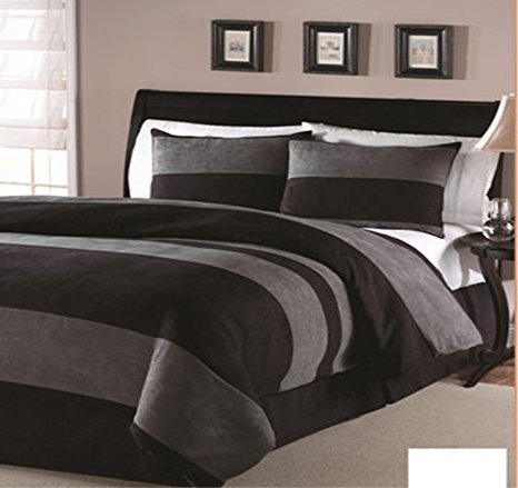 JBFF 4 Piece Luxury Microsuede Goose Down Alternative Comforter Set, King, Black/Gray