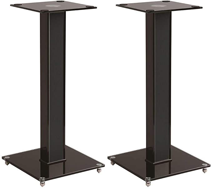 Monoprice Elements Speaker Stand - 18 Inch (Pair) with Cable Management, Strong Tempered Glass Base with Floor Spikes, 139496, Black