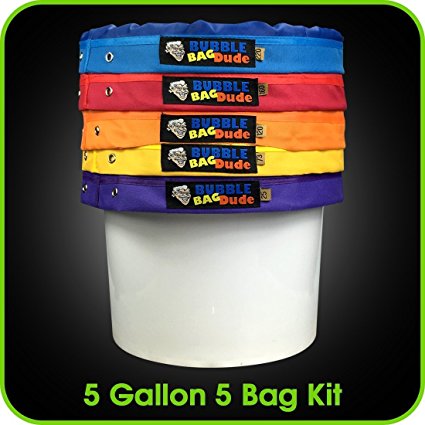 BUBBLEBAGDUDE Bubble Bags 5 Gallon 5 Bag Set - Herbal Ice Bubble Bag Essence Extractor Kit - Comes with Pressing Screen and Storage Bag