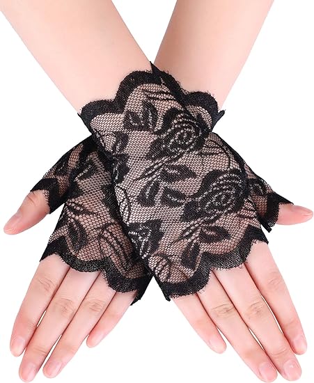 Short Lace Floral Gloves Sunblock Fingerless Bridal Gloves for Women