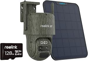 REOLINK 4K Dual Lens Cellular Trail Secuirty Camera, 4G LTE, Auto Tracking No WiFi Live Video Game Solar Powered Camera with 6X Hybrid Zoom, No-Glow IR, IP66 for Wildlife(128GB SD Card Included)