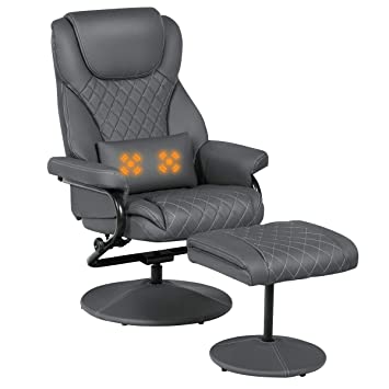 Giantex Swivel Recliner Chair w/Ottoman, Massage Lumbar Cushion, Faux Leather Lounge Armchair with Wrapped Base, Padded Armrest Headrest, Gaming Massage Recliner and Stool Footrest Set