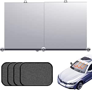 Automatic Retractable Car Sunshade, Automatic Retractable Windshield Sunshade Car Curtain, 2 Pieces Retractable Car Sun Shade Windshield for UV Rays and Heat Protection (1Set)