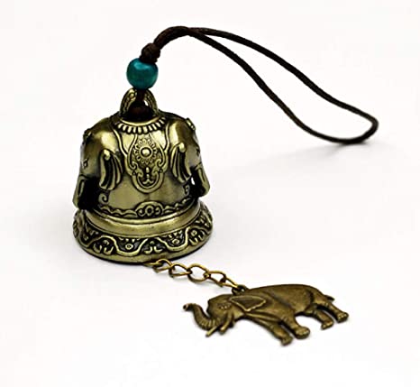 DMtse Chinese Lucky Feng Shui Elephant Vintage Bell for Wealth and Safe, Success, Ward Off Evil, Protect Peace - Home Garden Car Interiors Hanging Charm Wind Chime Good Luck Blessing
