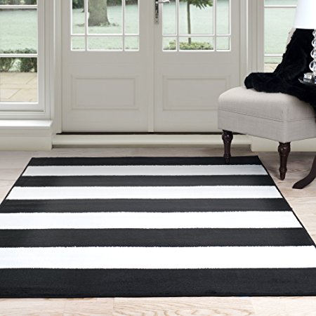 Lavish Home Breton Stripe Area Rug, 5' by 7'7, Black/White