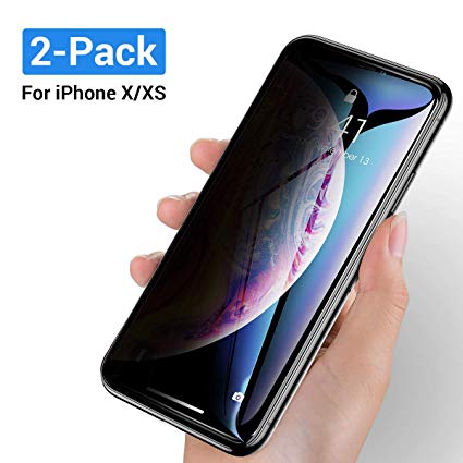 [2-Pack] Privacy Screen Protector Compatible iPhone X Xs, [Anti-Spy][Anti-Scratch][Case Friendly] iPhone X Xs Full Coverage Tempered Glass Screen Protector for Apple iPhone 10 5.8-inch by Ainope