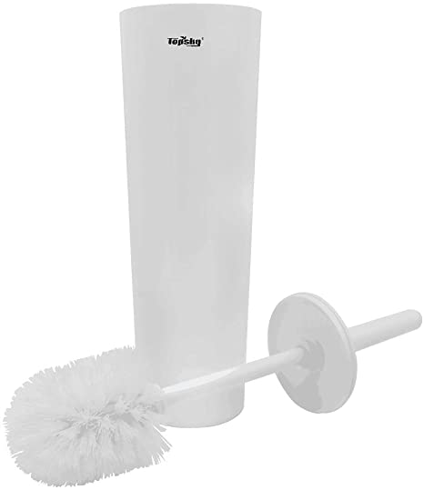 TOPSKY Toilet Brush Cleaner and Holder Plastic Compact Slim Toilet Bowl Brush Holder with Strong Bristles for Bathroom Cleaning, White (1 Pack)