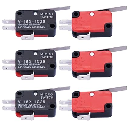 Twidec/6Pcs Micro Limit Switch Short Straight Hinge Lever Arm SPDT Snap Action Switch for Arduino V-152-1C25