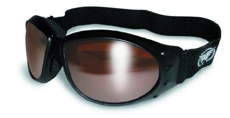Red Baron Motorcycle / Aviator Goggles Black Padded Frame w/ Driving Mirrored Lens