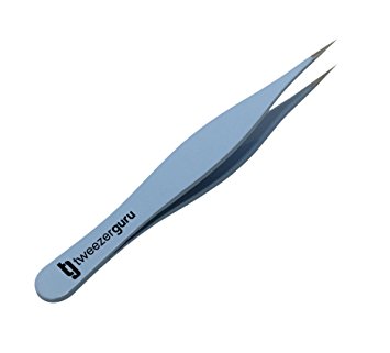 Blue Tweezers for Ingrown Hair by TweezerGuru - Best Stainless Steel Professional Pointed Tweezer – Precision Eyebrow and Splinter Removal Tweezers