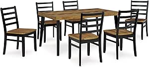 Signature Design by Ashley Blondon Rustic Chevron Dining Table and 6 Chairs, Set of 7, Black & Light Brown