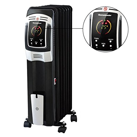 Homeleader DF-150A7L-7 Electric Oil Filled Radiator Heater, Full Room Oil Heater with LED Display Screen, 24-Hour Timer and Remote Control, Black, 1500W