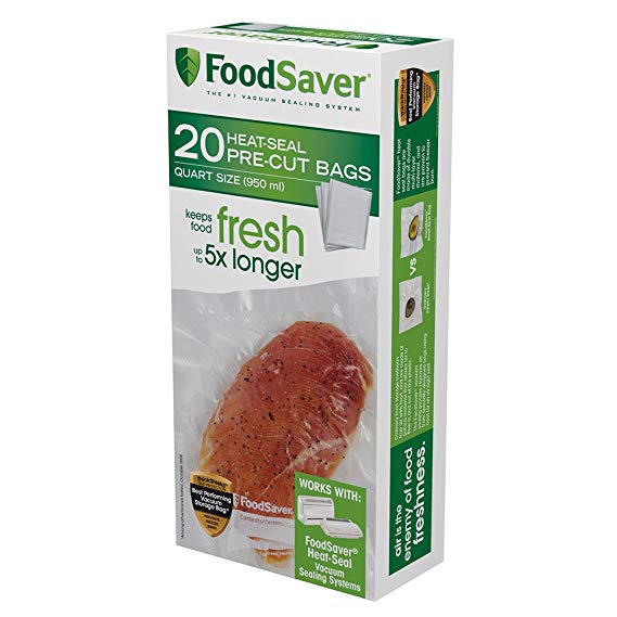 FoodSaver 1-Quart Precut Vacuum Seal Bags with BPA-Free Multilayer Construction for Food Preservation, 20 Count