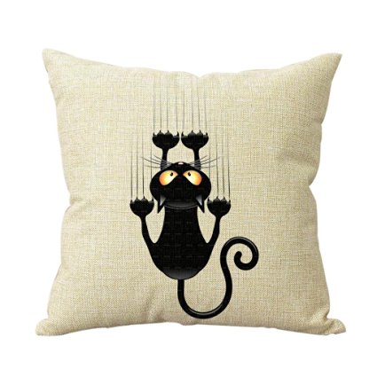 Cotton Linen Climbing Cat Decorative Throw Pillow Case Cover Cat Cushion Cover Case 18*18 New Design Decor Square