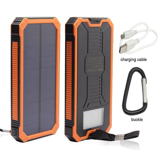 12000mAh Solar Charger Portable Solar Powered Phone Charger Dual USB Solar External Battery Pack Power Bank for Cellphones With Solar LED Lights For Emergency or As A Camping Light Orange
