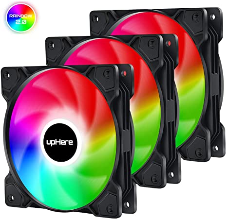 upHere Long Life 120mm 3-Pin High Airflow Quiet Edition Dynamic Rainbow LED Case Fan for PC Cases, CPU Coolers, and Radiators 3-Pack,(SR12-CF3-3-US)