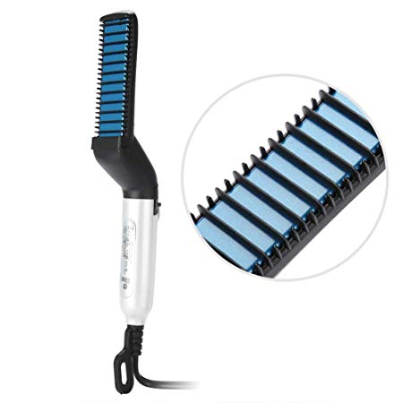 Hair Straightener Comb for Men, Multifunctional Men's Smooth Brush Hair Styler Salon Hairdressing Styling Iron Comb for Hair Curling and Straightening (us plug)