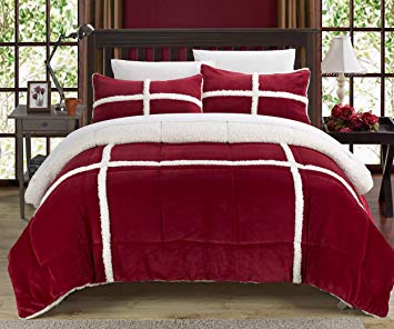 Chic Home 3 Piece Chloe Sherpa Comforter Set King Red