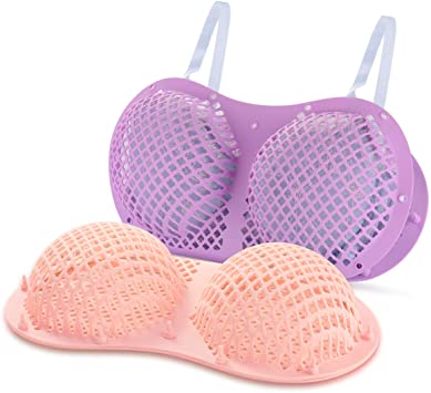 2-Pack Silicone Bra Wash Bag Delicate Lingerie Bags Undergarments Washing Bags Silicone Mesh Net Bra Washing Machine Bag (Pink&Purple)