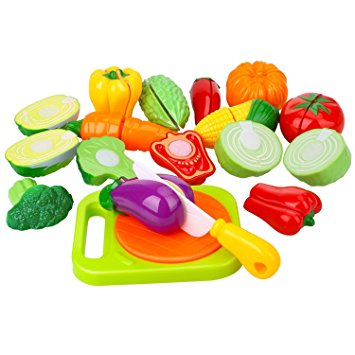 Peradix Play Food Cutting Vegetables Set for Kids Pretend Role Play - Plastic Toy Food Kitchen Accessory （with Sticker & Apron）