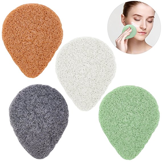 PIXNOR Konjac Sponge 100% Pure Natural Konjac Sponge Face Skin Body Massage Tools for Deep Pore Cleansing 4pcs
