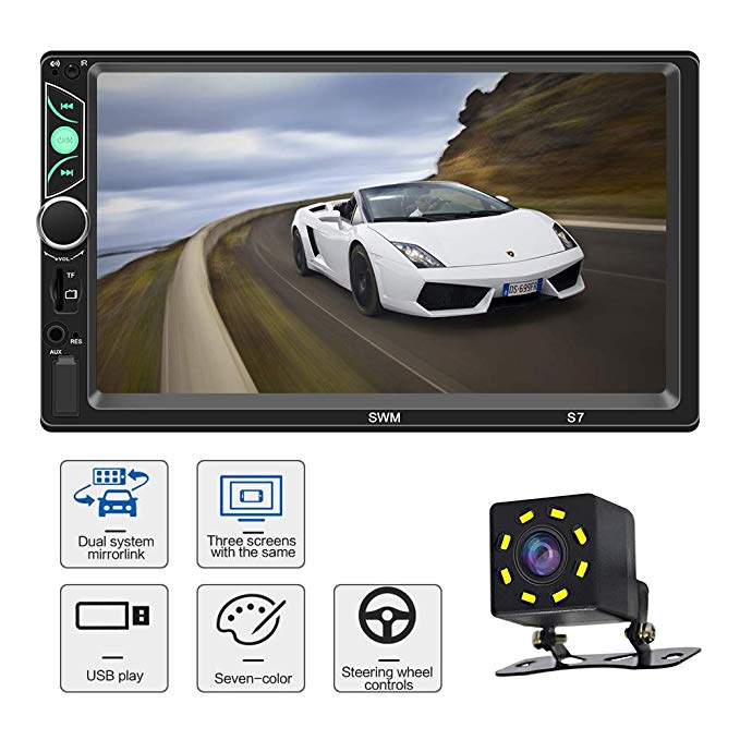 Car Stereo with Bluetooth 7 Inch Touch Screen Double Din Car Stereo with Backup Camera and Steering Wheel Control Support Daul System Mirrorlink